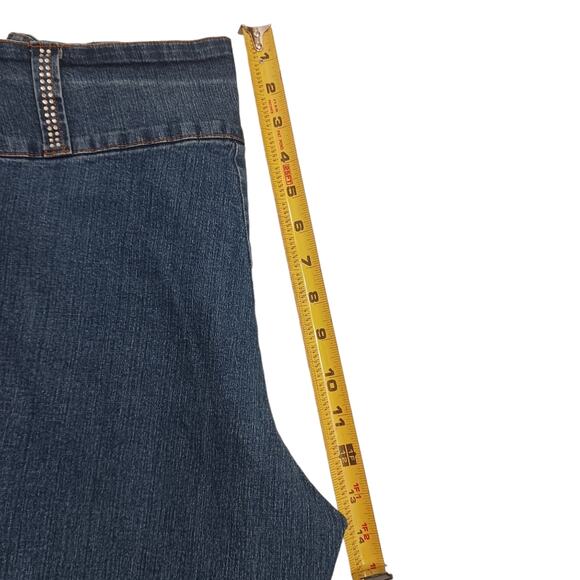 Y2K GAUCHOS Coullotes Jrs Sz XL Denim Stretch Spandex RHINESTONES Sun Fade - Picture 11 of 16